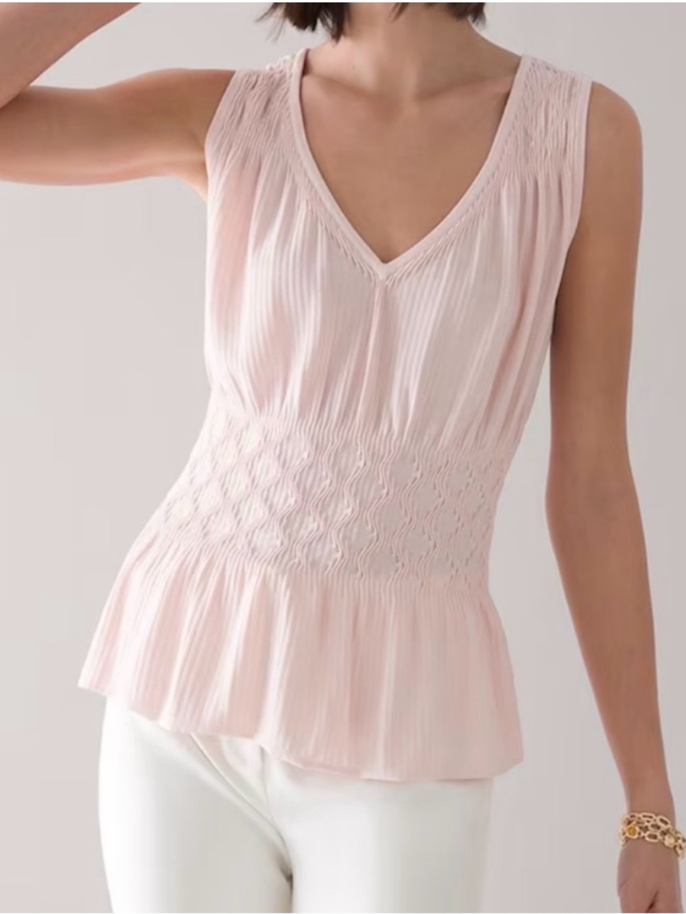 WHBM pale pink smocked peplum sleeveless top, Large